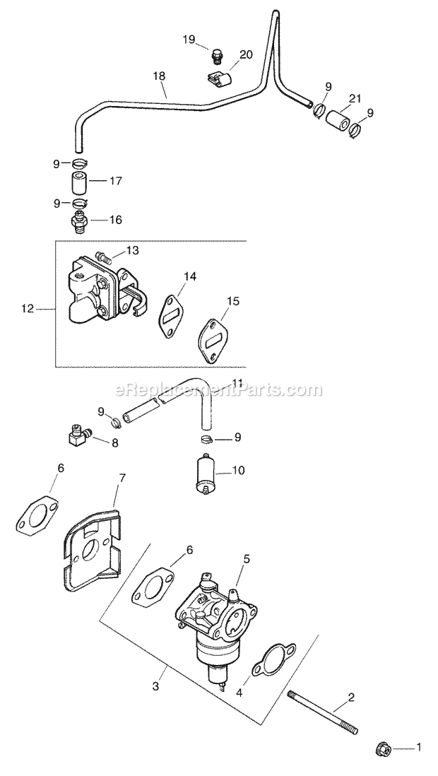 Engine Carburetor & Fuel Pump Diagram and Parts List for 1517 13A-231G100 Cub Cadet Lawn Tractor